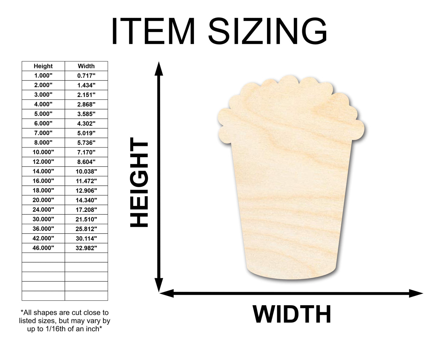 Unfinished Wood Popcorn Shape - Food Craft - up to 46" DIY