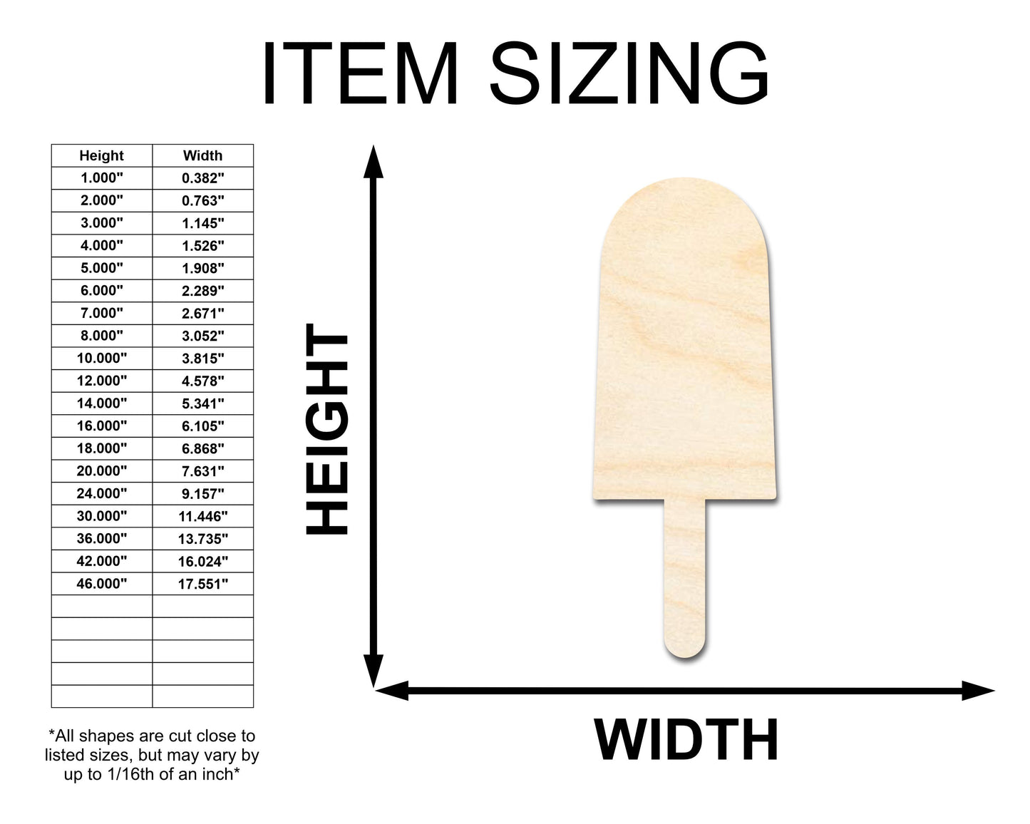 Unfinished Wood Summer Popsicle Shape | Ice Cream | Food | Craft Cutout | up to 46" DIY