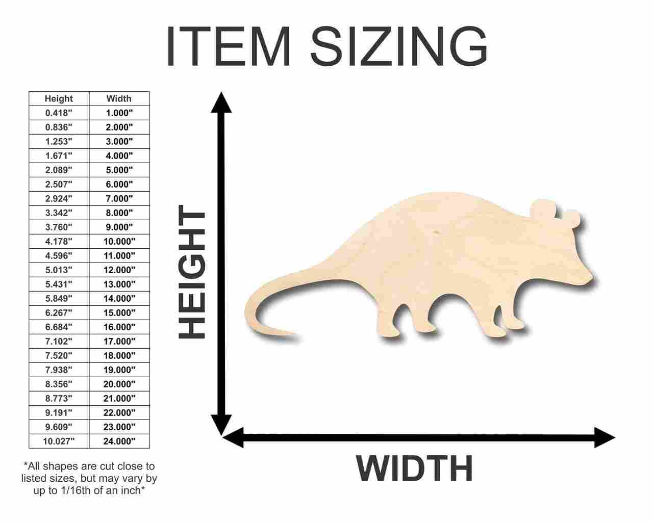 Unfinished Wood Possum Shape - Animal - Wildlife - Craft - up to 46" DIY