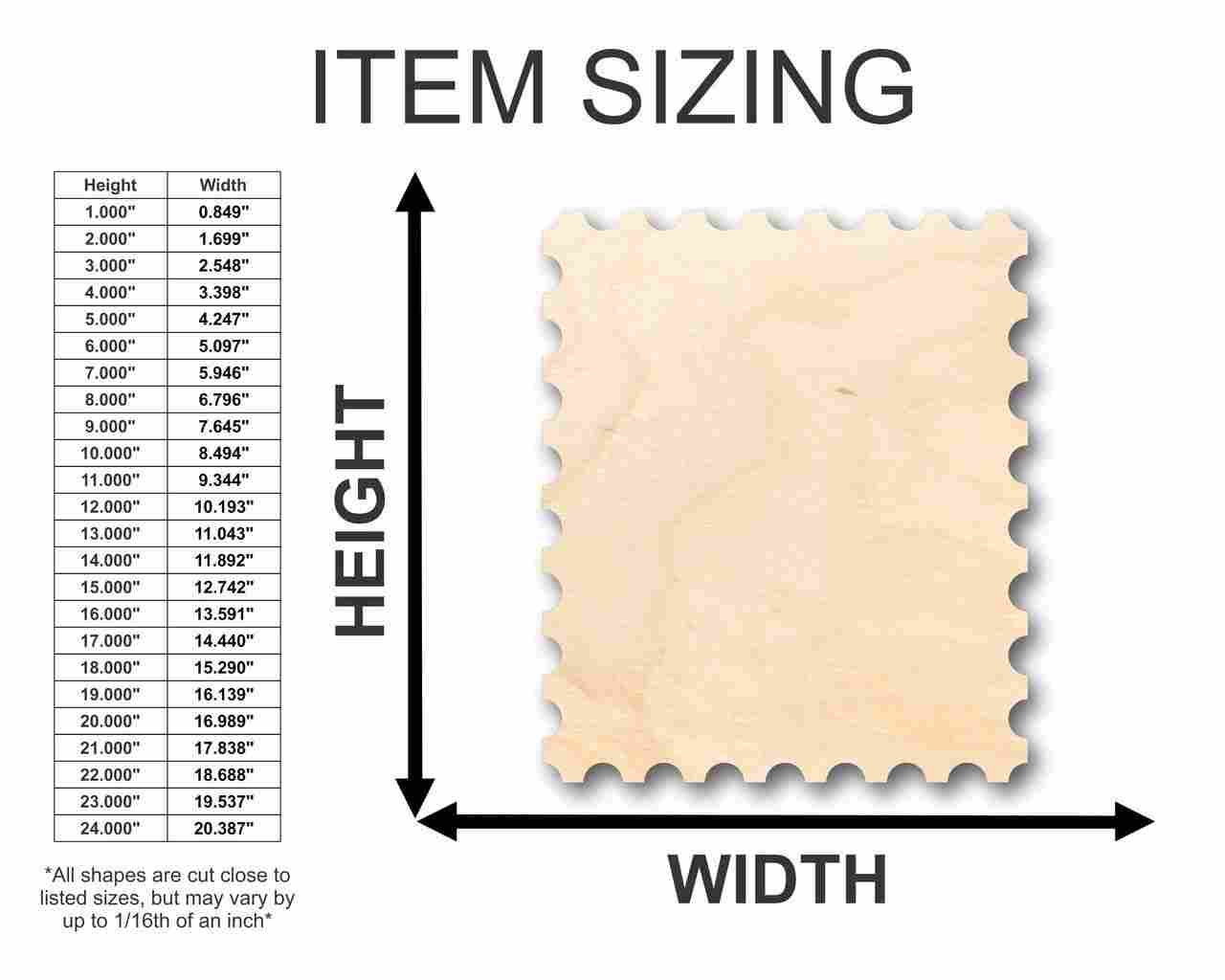 Unfinished Wood Postage Stamp Shape - Craft - up to 46" DIY