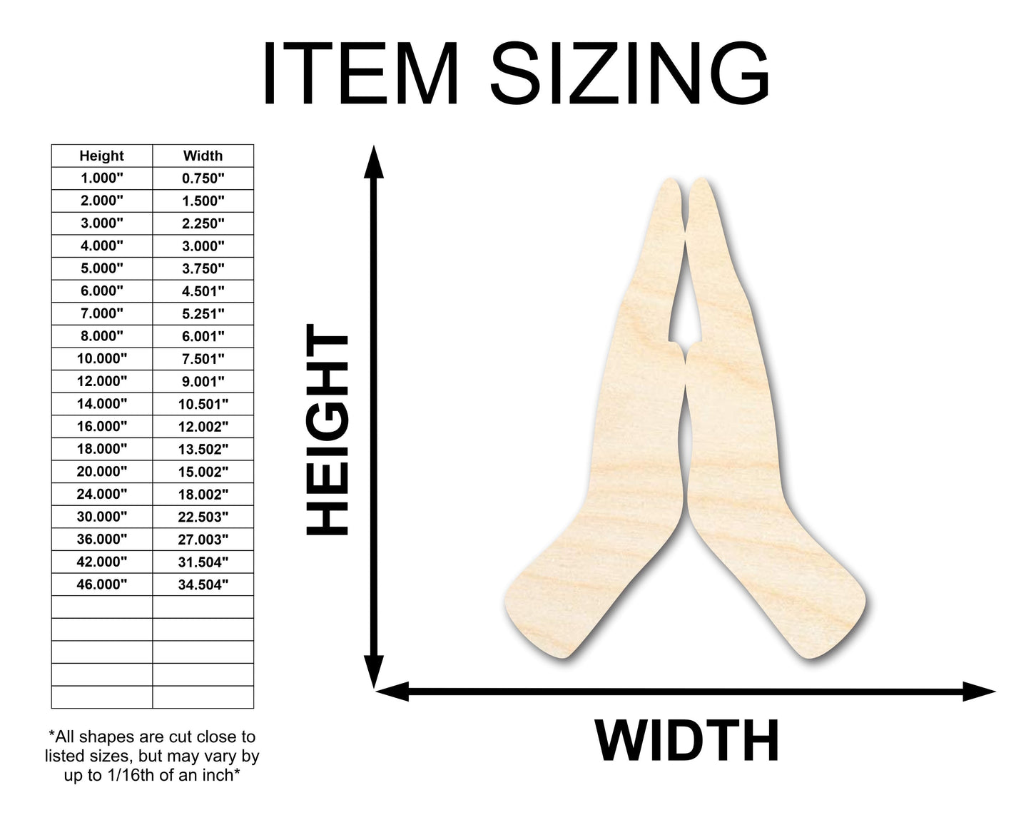 Unfinished Wood Praying Hands Shape - Religious Craft - up to 46" DIY