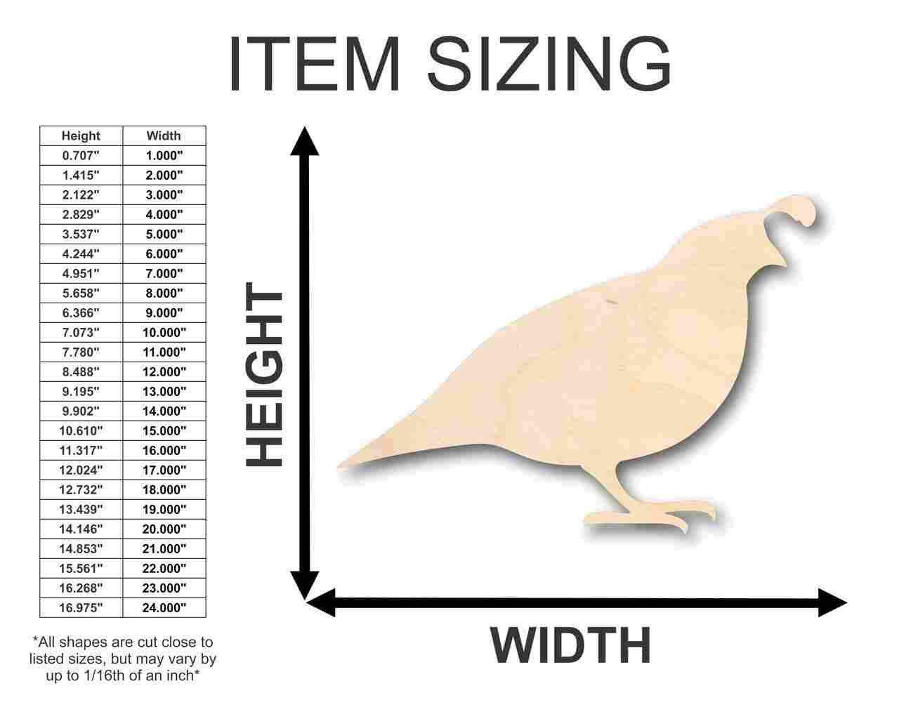 Unfinished Wood Quail Shape - Animal - Wildlife - Hunting - Craft - up to 46" DIY