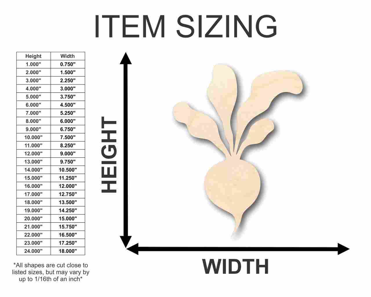 Unfinished Wood Radish Shape - Farm - Garden Marker - Food - Craft - up to 46" DIY