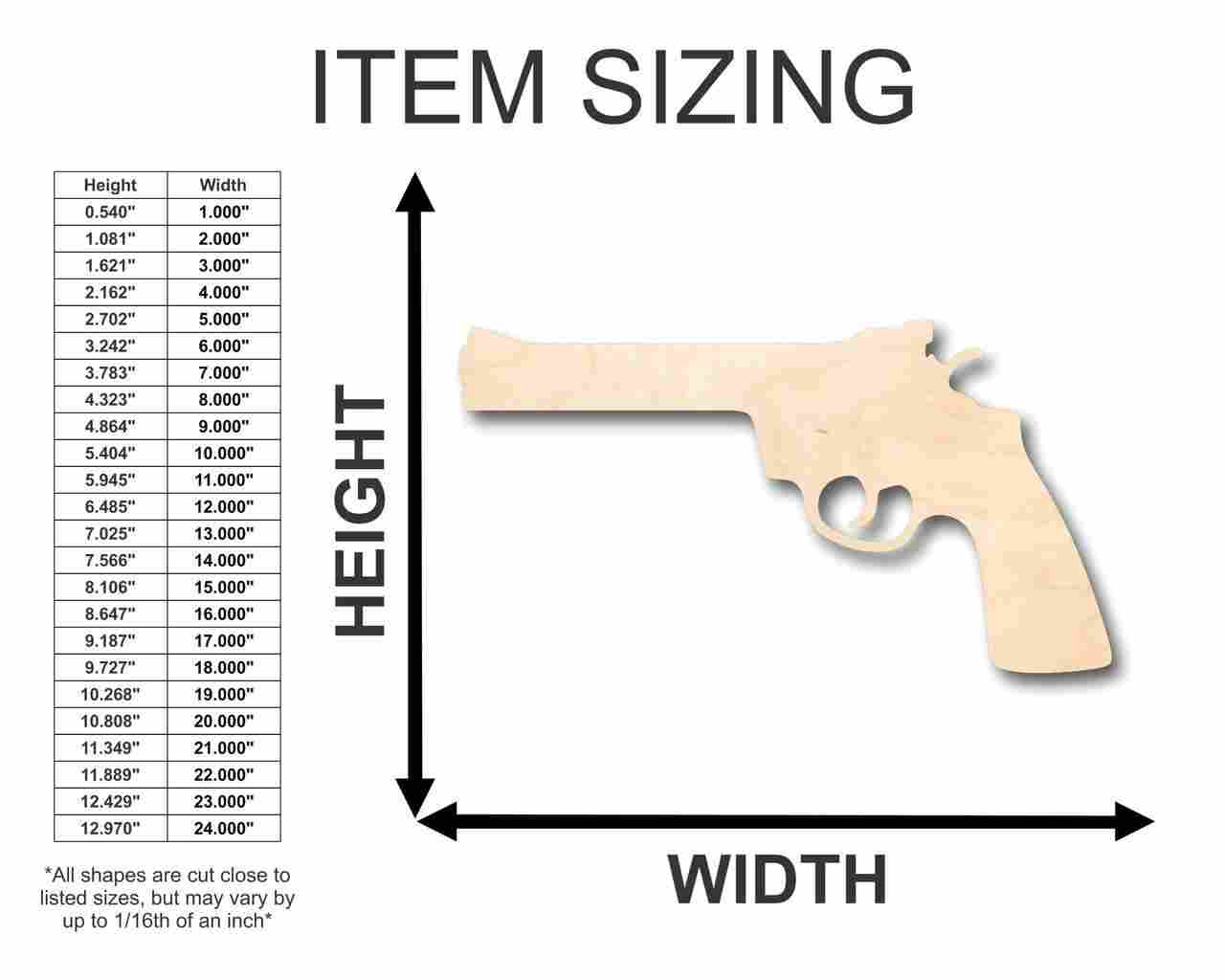 Unfinished Wood Revolver Shape - Gun - Police - Military - Craft - up to 46" DIY