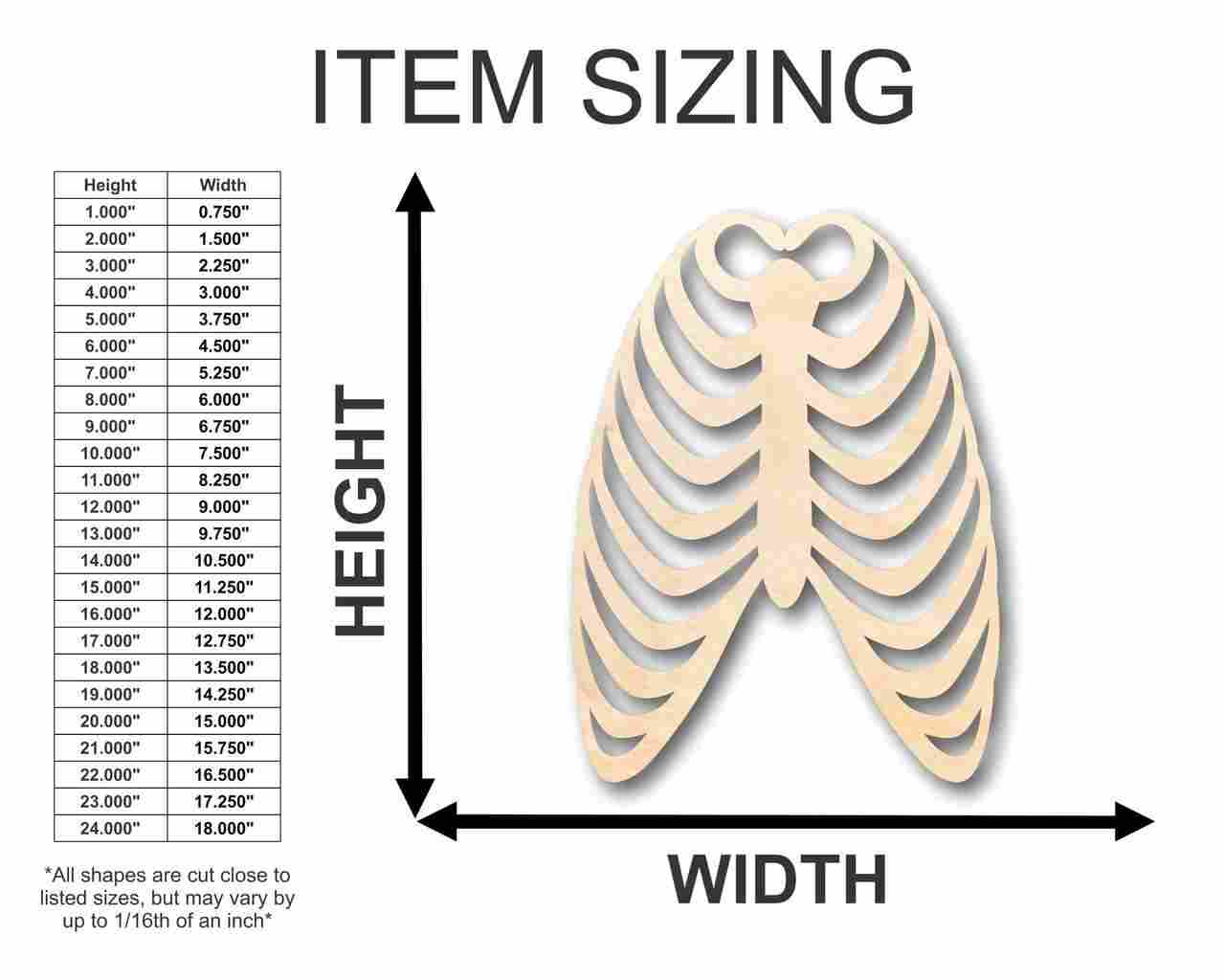 Unfinished Wood Skeleton Rib Cage Shape - Craft - up to 46" DIY