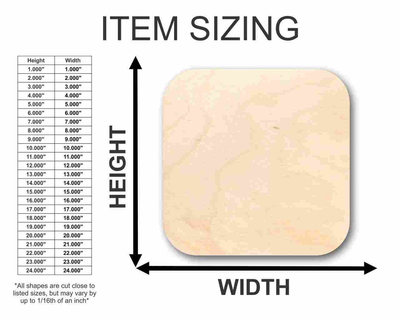 Unfinished Wood Rounded Square Shape - Custom Tags - Craft - up to 46" DIY