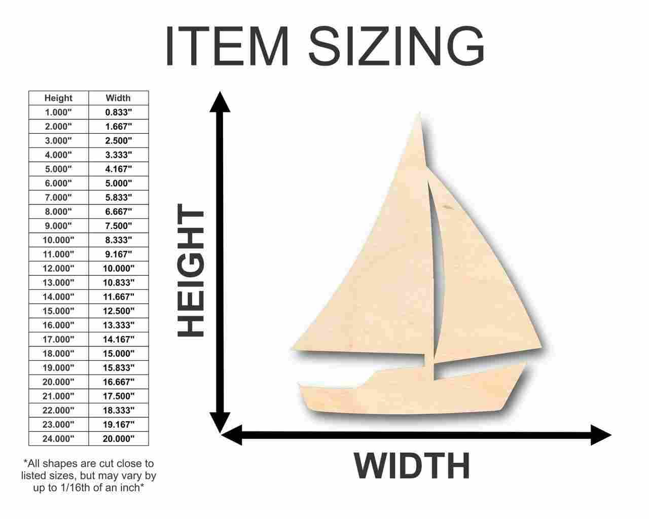 Unfinished Wood Sailboat Shape - Fishing - Ocean - Craft - up to 46" DIY