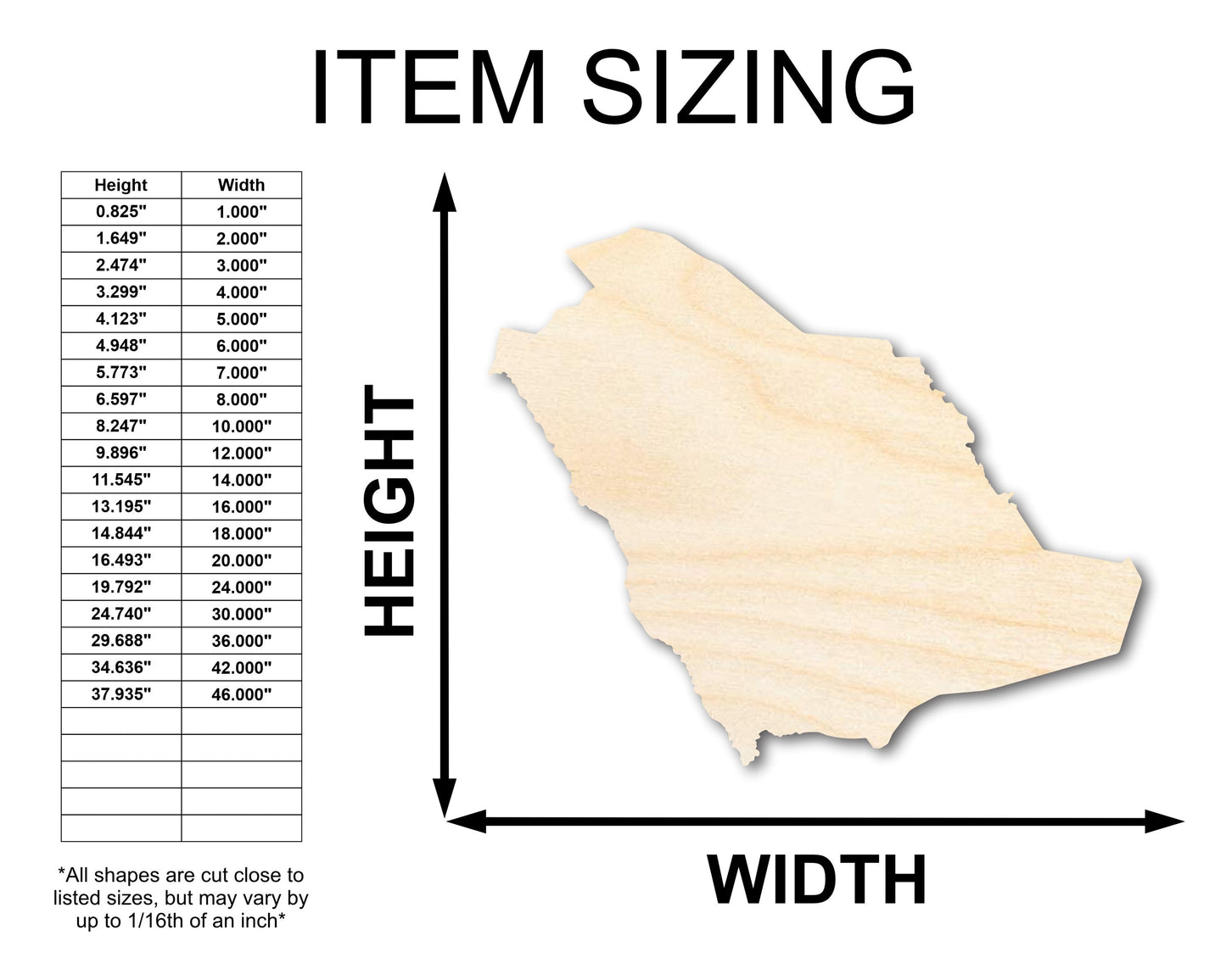 Unfinished Wood Saudi Arabia Country Shape - Middle East Craft - up to 46" DIY