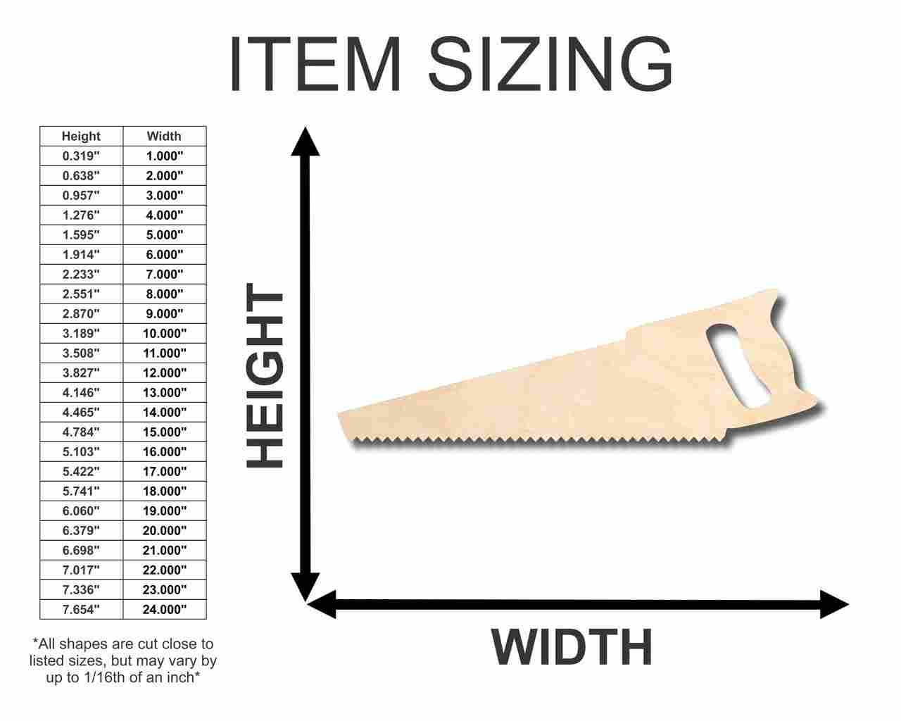 Unfinished Wood Saw Shape - Construction - Tool - Craft - up to 46" DIY