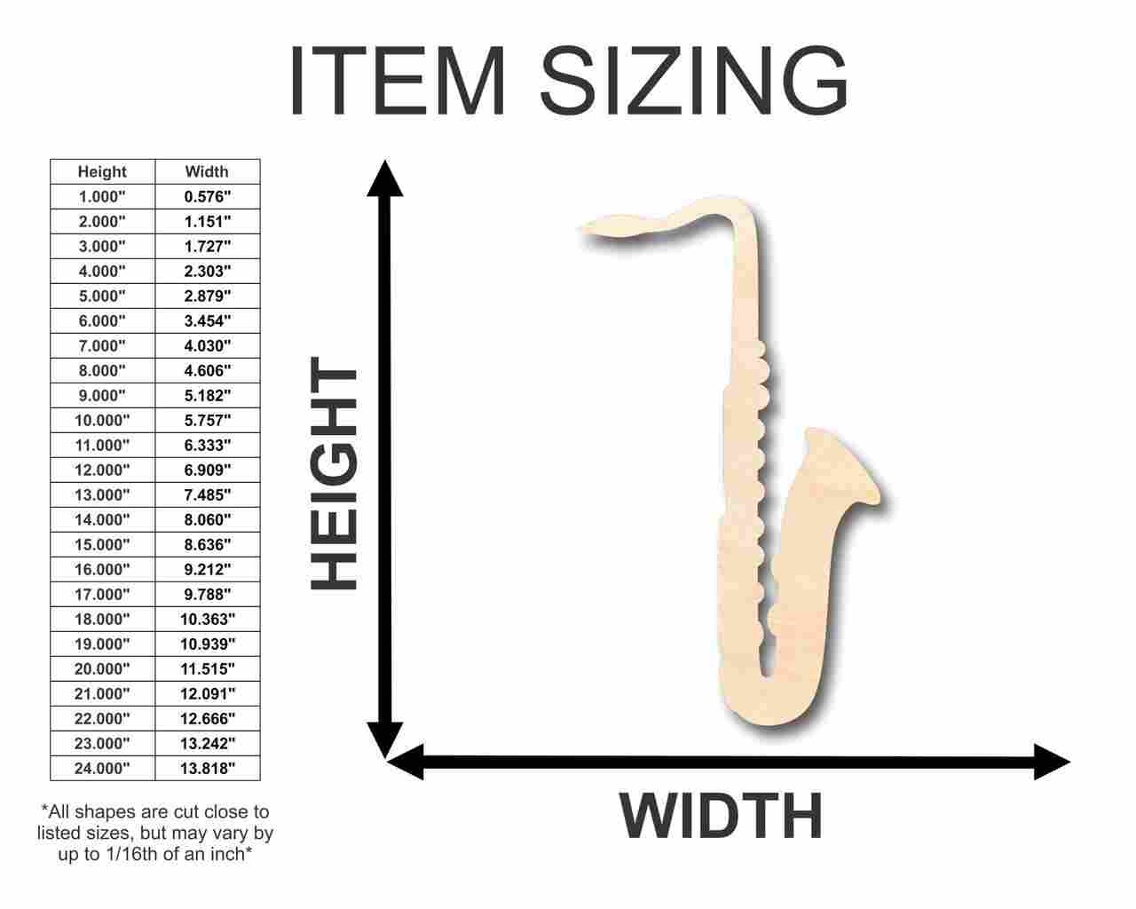 Unfinished Wood Saxophone Shape - Music - Craft - up to 46" DIY