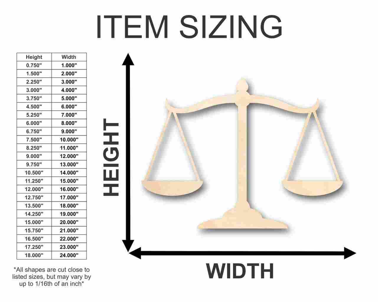 Unfinished Wood Scales of Justice Shape - Law - Courthouse - Craft - up to 46" DIY