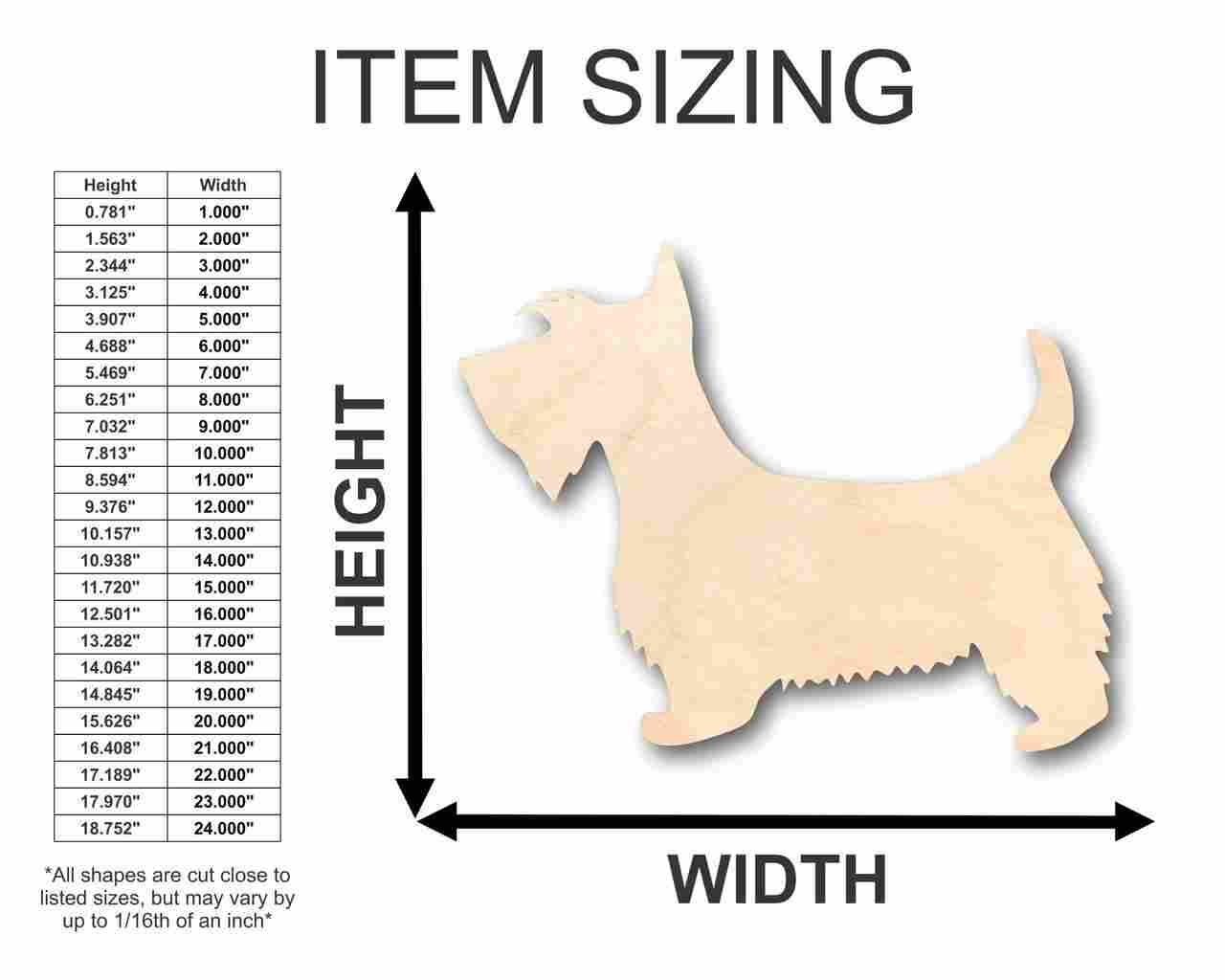 Unfinished Wood Scottie Dog Shape - Animal - Pet - Craft - up to 46" DIY