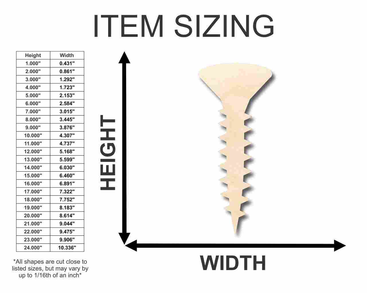Unfinished Wood Screw Shape - Tool - Craft - up to 46" DIY