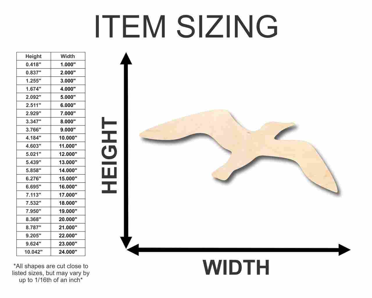 Unfinished Wood Seagull Shape - Beach - Bird - Wildlife - Craft - up to 46" DIY