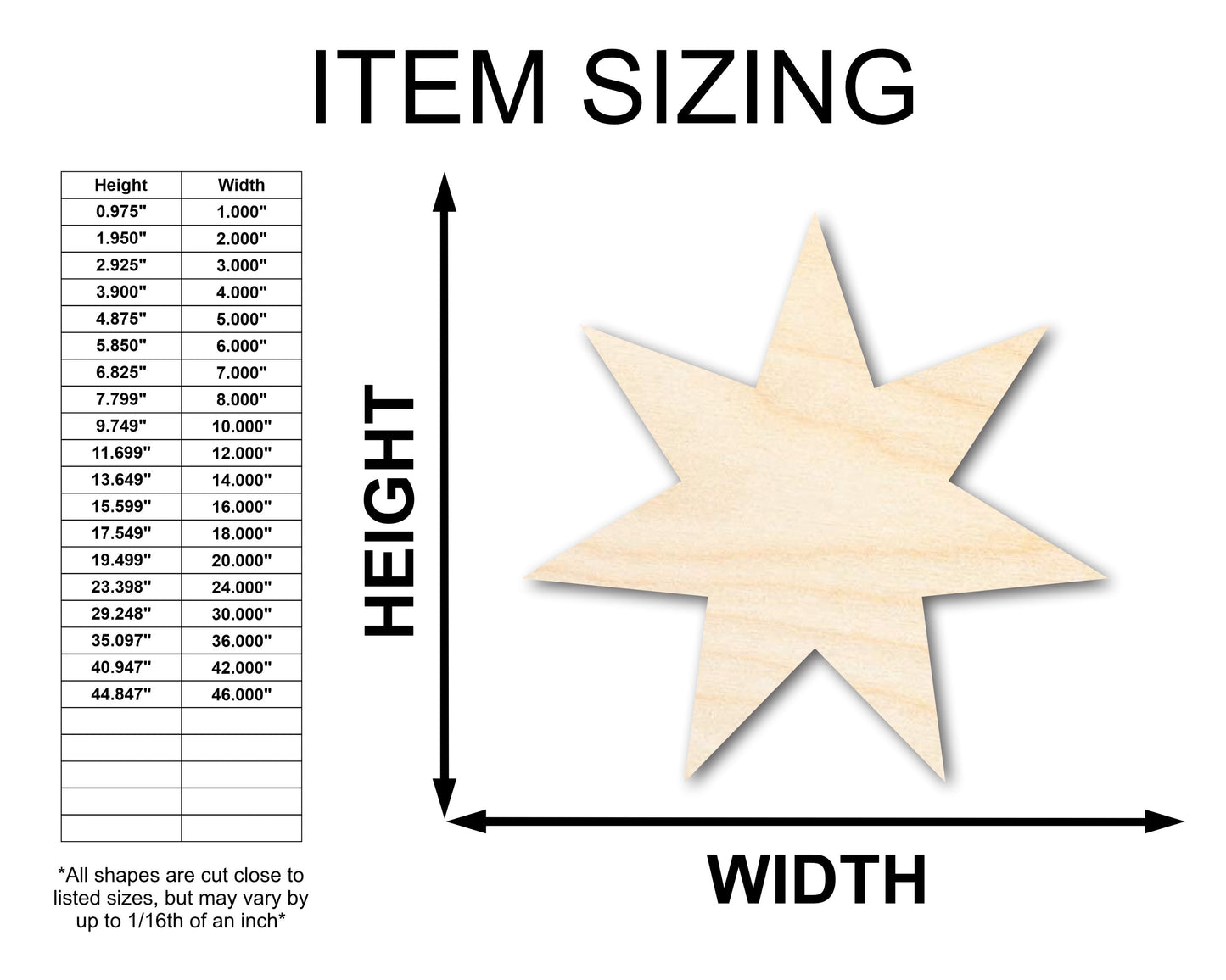 Unfinished Wood Seven Pointed Star Shape - Craft - up to 46" DIY