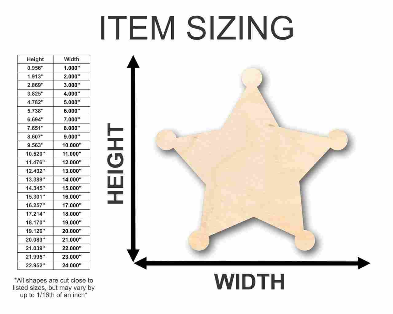 Unfinished Wood Sheriff Badge Shape - Law Enforcement - Craft - up to 46" DIY