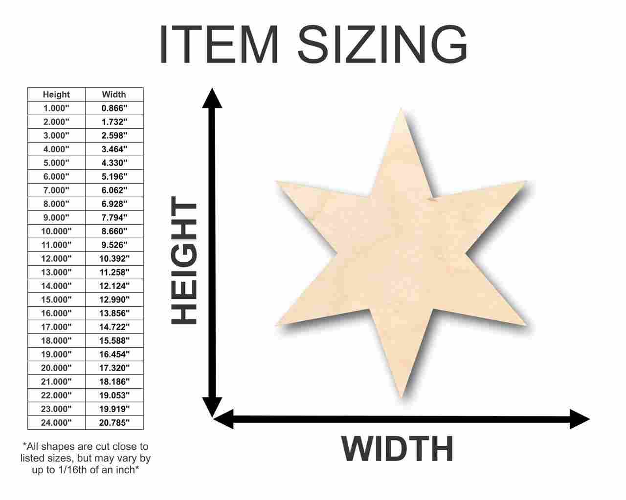Unfinished Wood Six Pointed Star Shape - Craft - up to 46" DIY