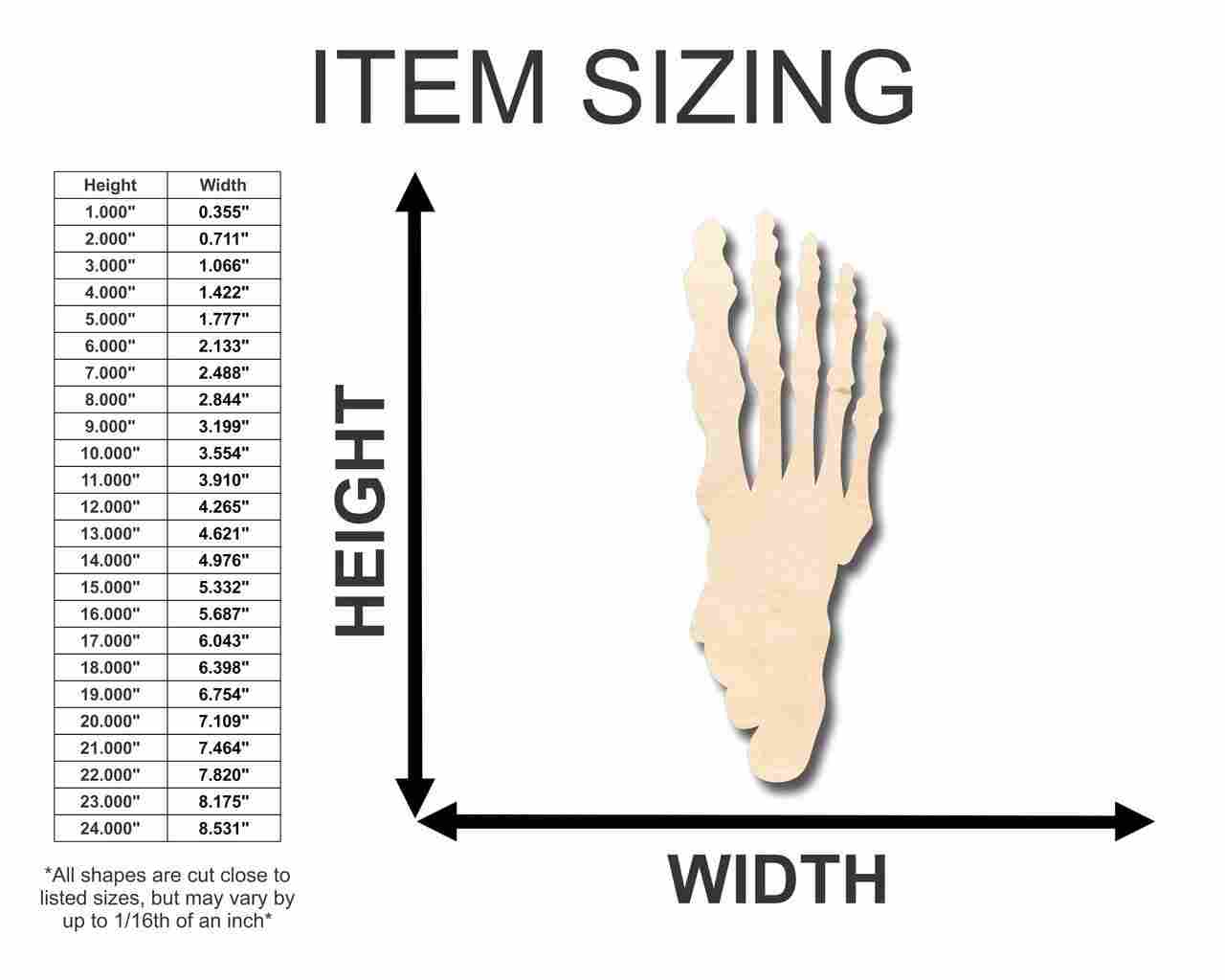 Unfinished Wood Skeleton Foot Shape - Bones - Craft- up to 46" DIY