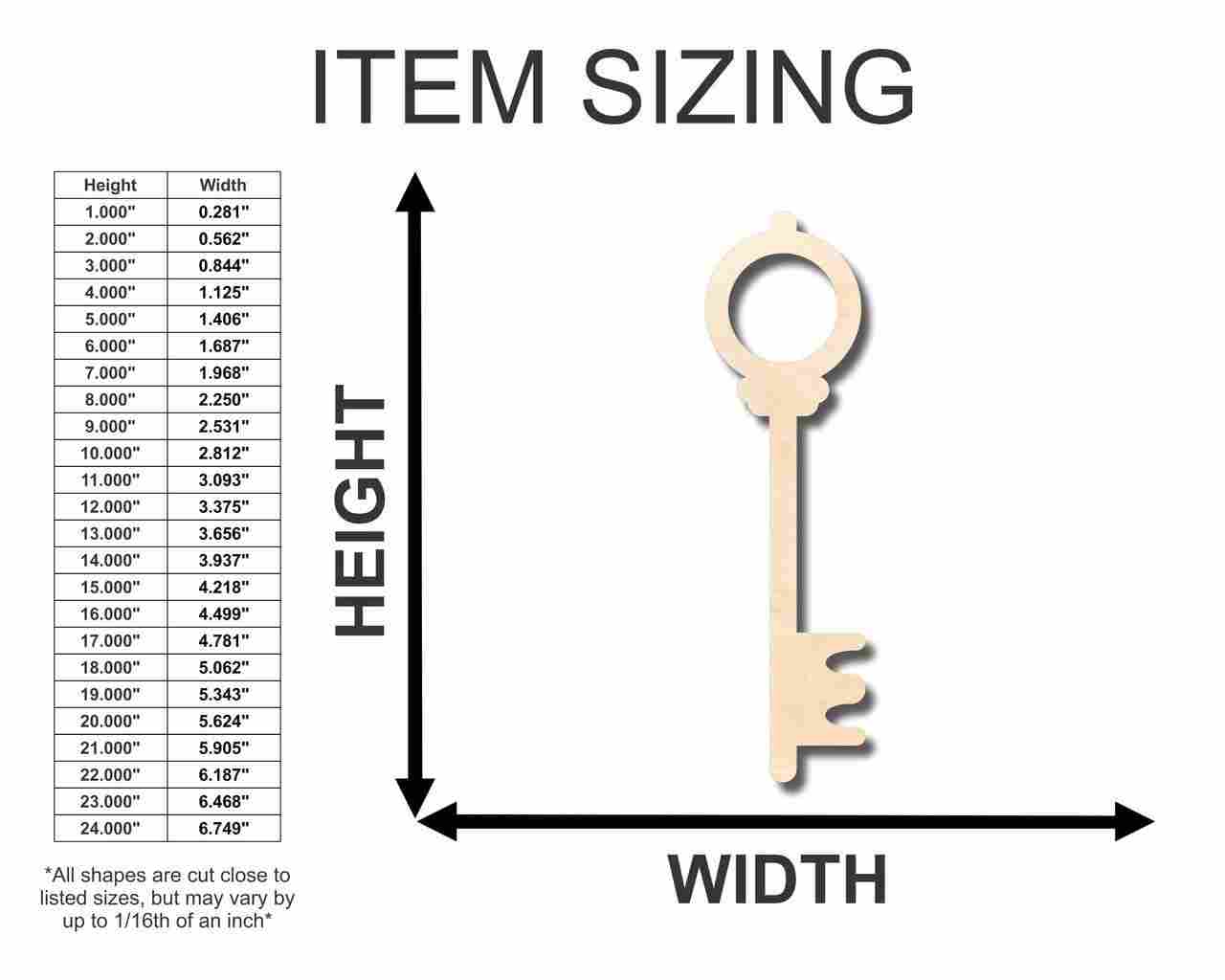 Unfinished Wood Skeleton Key Shape - Craft - up to 46" DIY