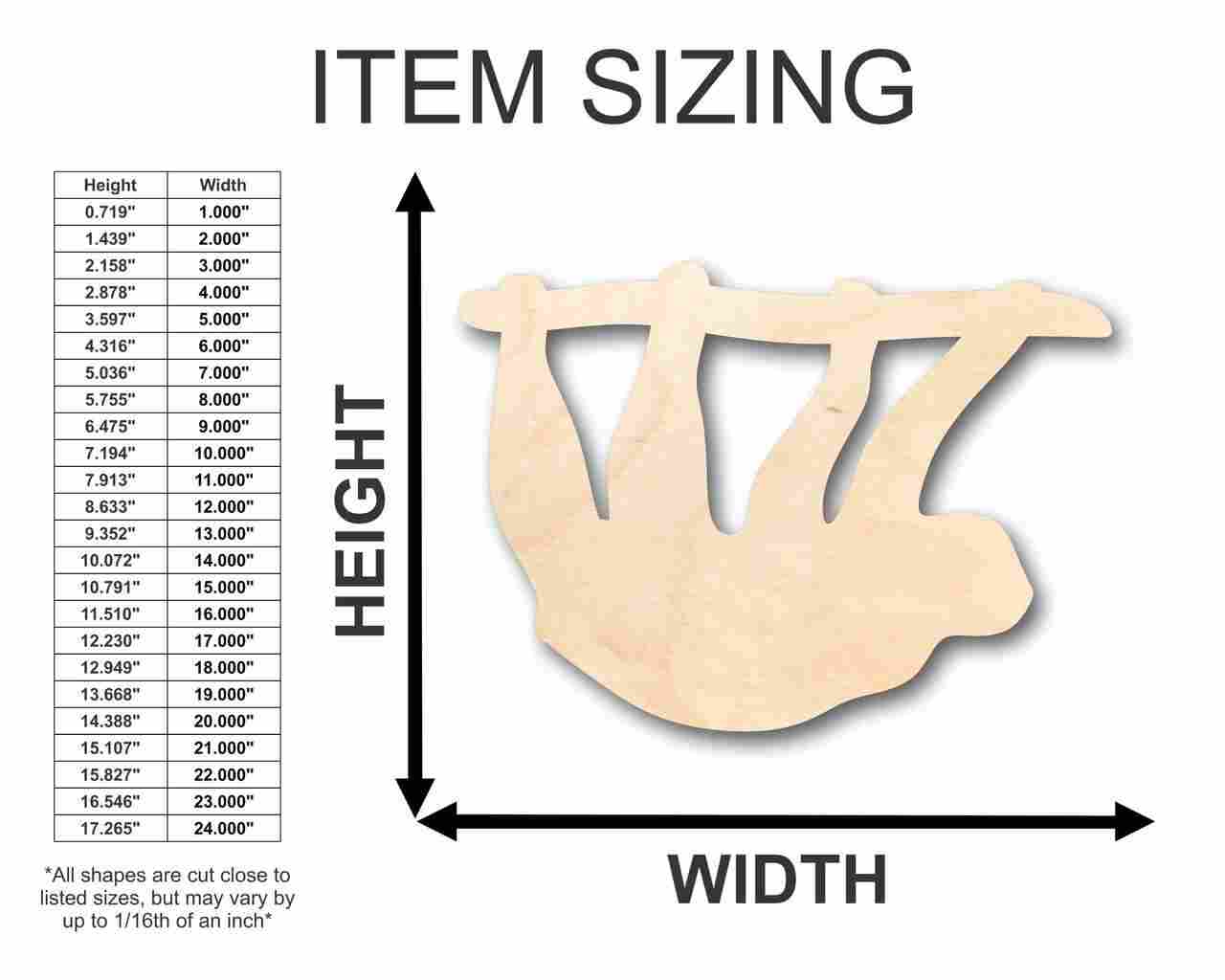 Unfinished Wood Sloth Shape - Animal - Wildlife - Craft - up to 46" DIY