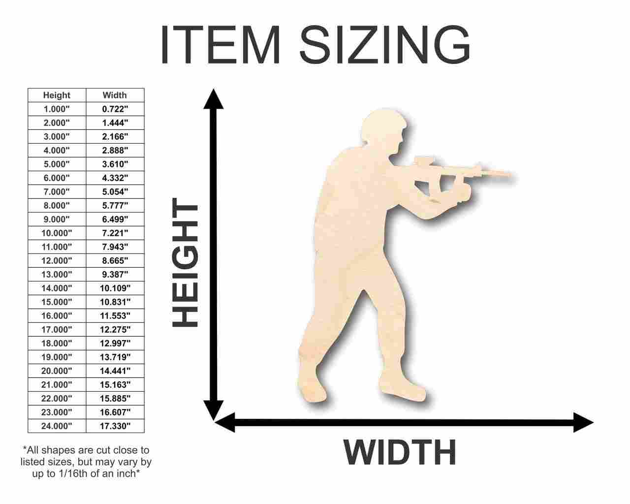 Unfinished Wood Soldier Shape - Army - Marines - Military - Craft - up to 46" DIY