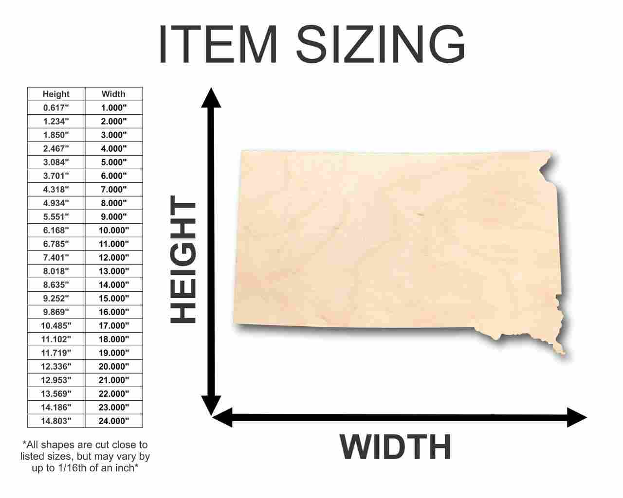 Unfinished Wood South Dakota Shape - State - Craft - up to 46" DIY