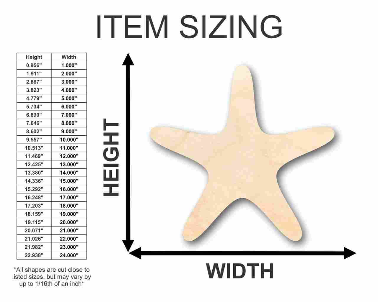 Unfinished Wood Starfish Shape - Ocean - Beach - Nursery - Craft - up to 46" DIY