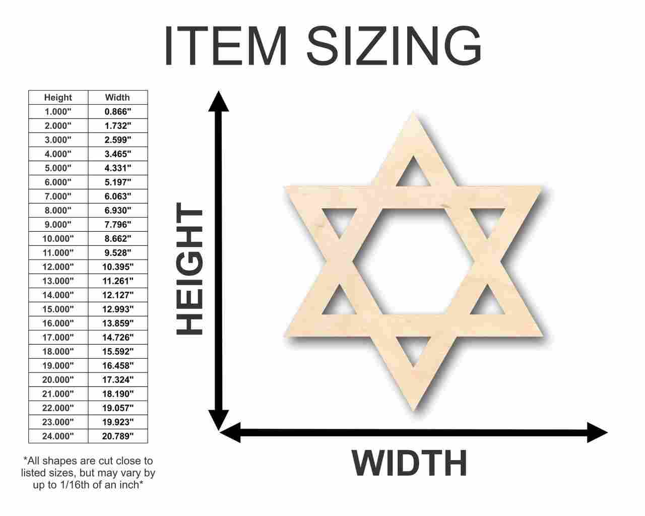 Unfinished Wood Star of David Israel Shape - Hanukkah - Craft - up to 46" DIY