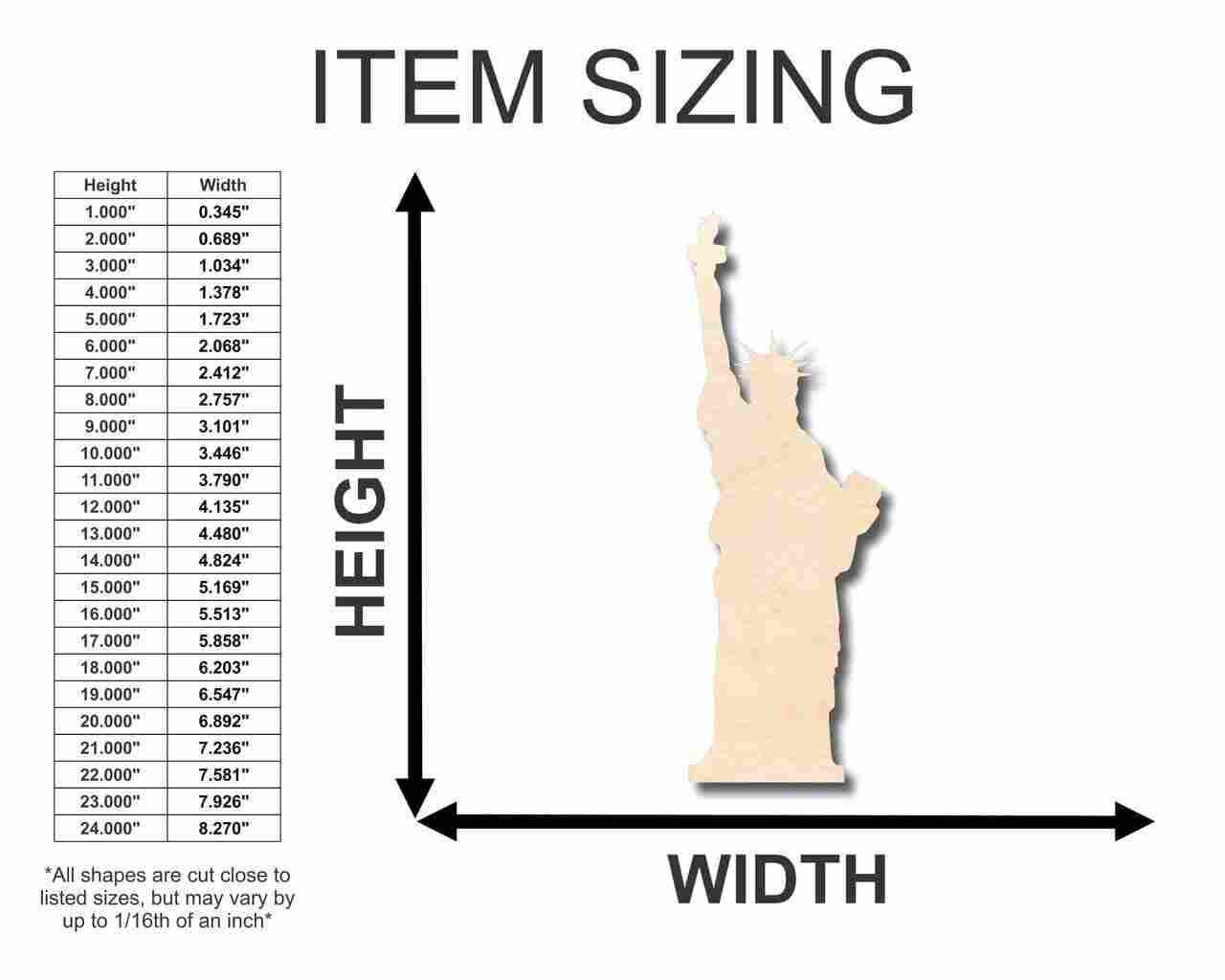 Unfinished Wood Statue of Liberty - New York City - Craft - up to 46" DIY