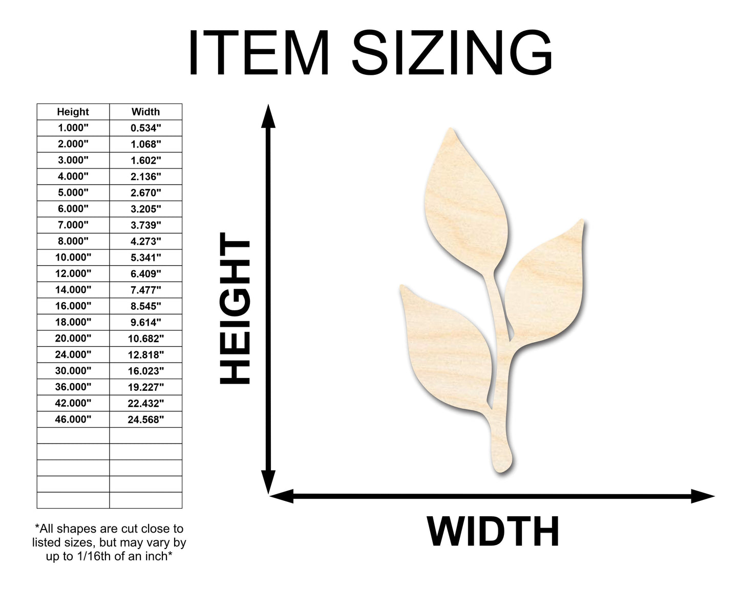 Unfinished Wood Stem and Leaf Shape - Plant Craft - up to 46" DIY