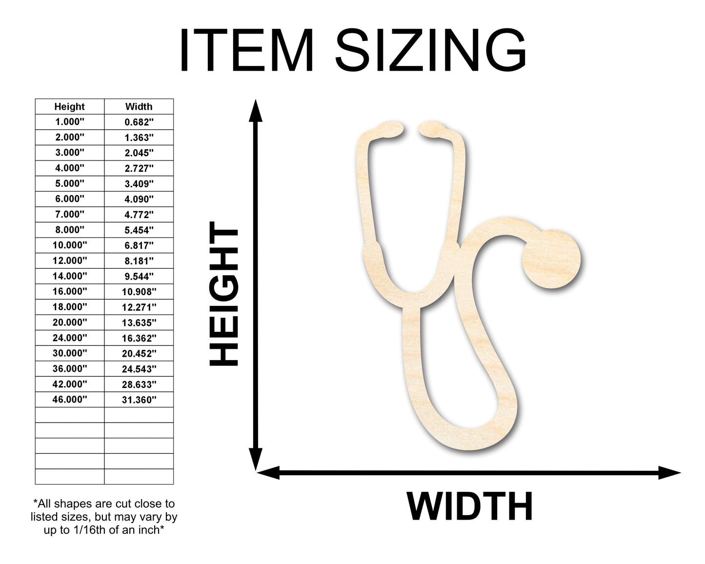 Unfinished Wood Stethoscope Shape | Craft Cutout | up to 46" DIY