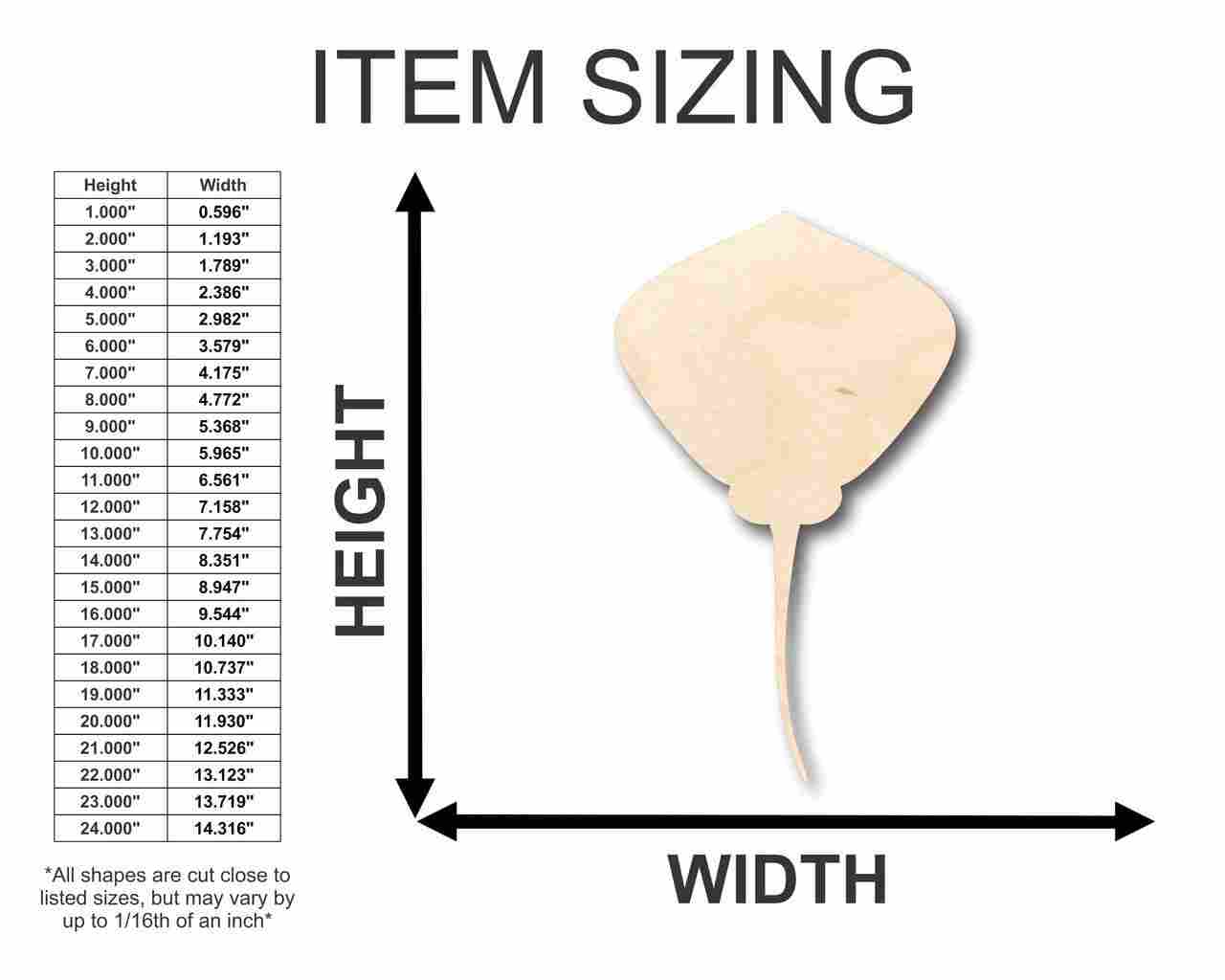 Unfinished Wood Stingray Shape - Ocean - Craft - up to 46" DIY