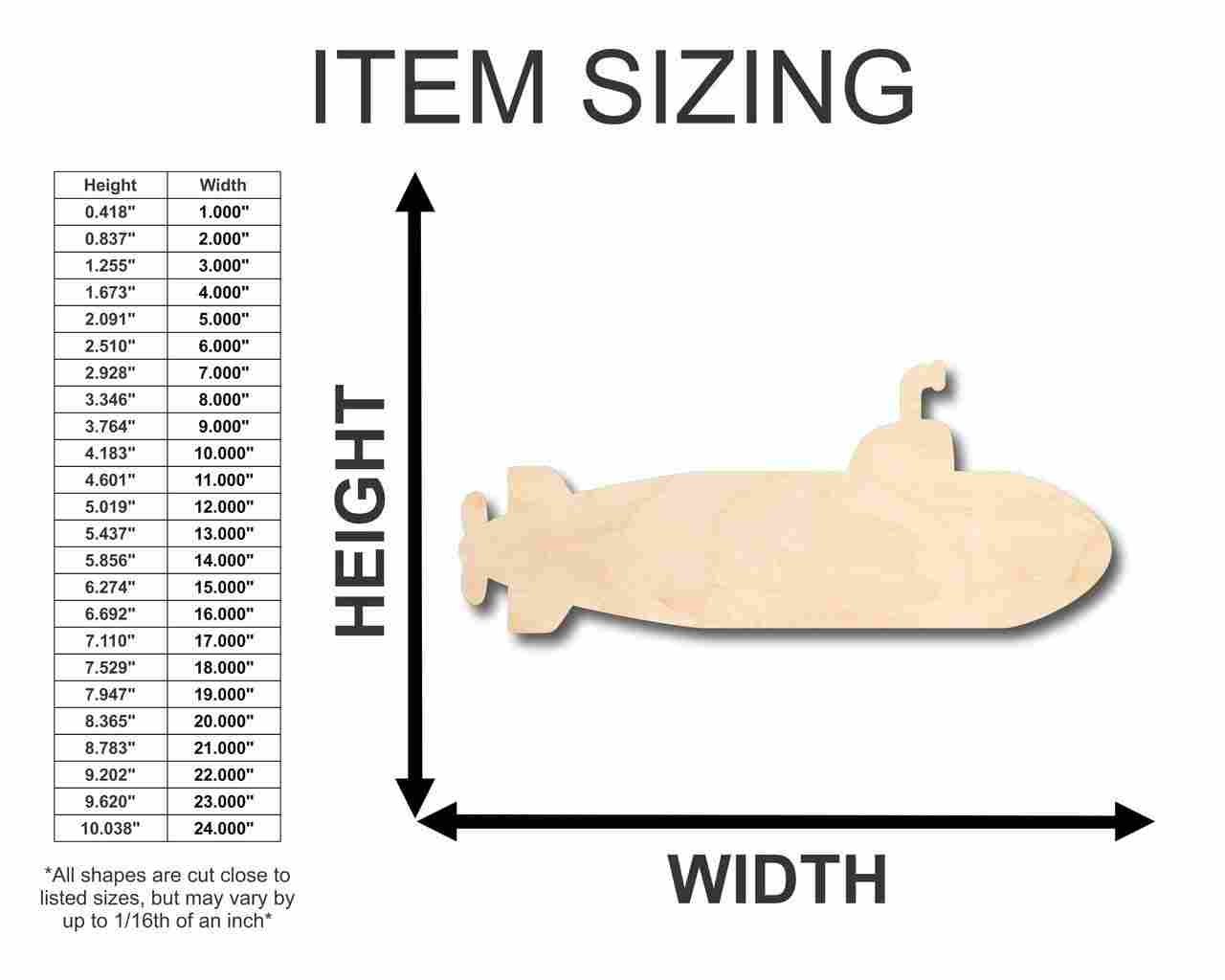 Unfinished Wood Submarine Shape - Ocean - Beach - Nursery - Craft - up to 46" DIY