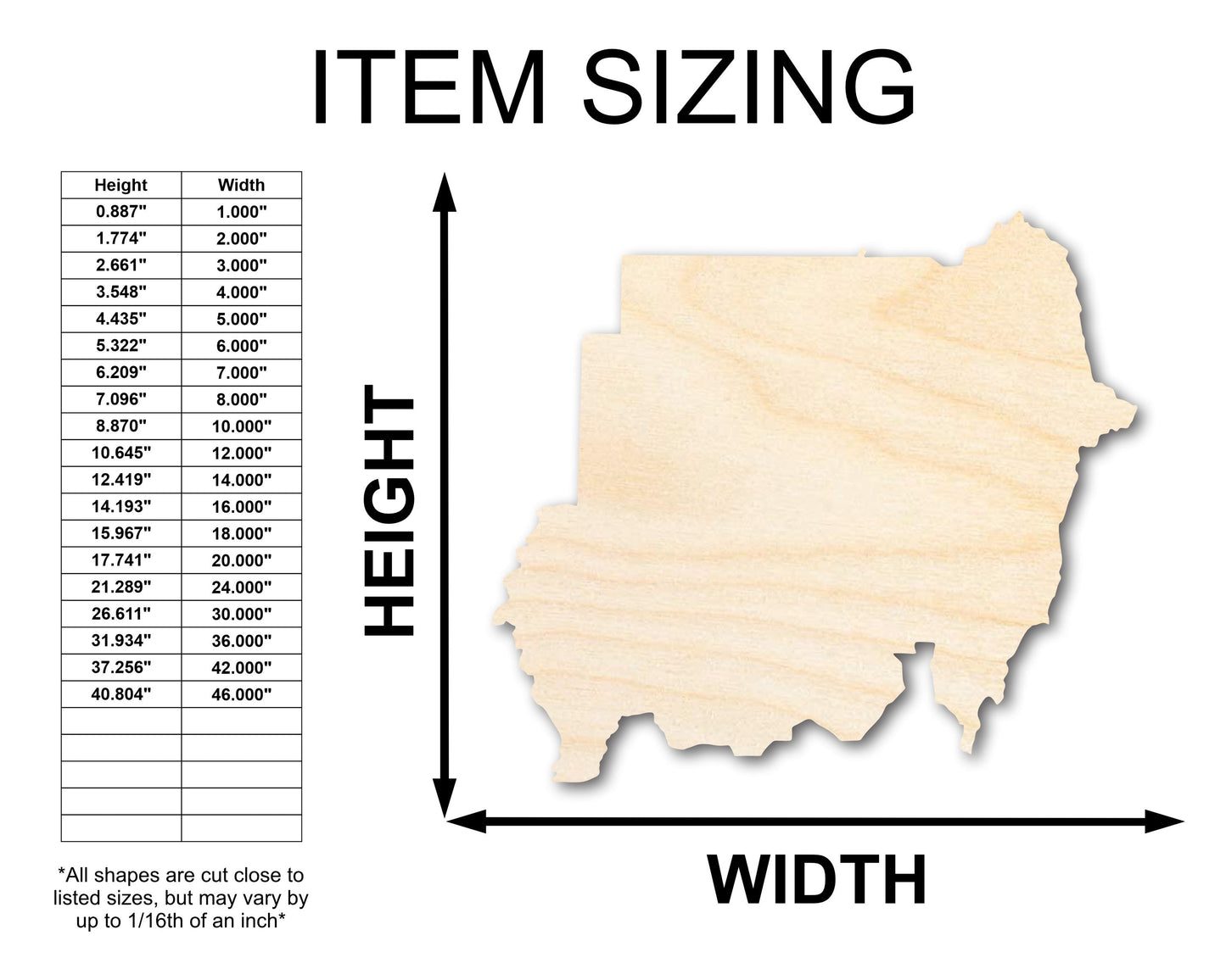 Unfinished Wood Sudan Country Shape - North Africa Craft - up to 46" DIY