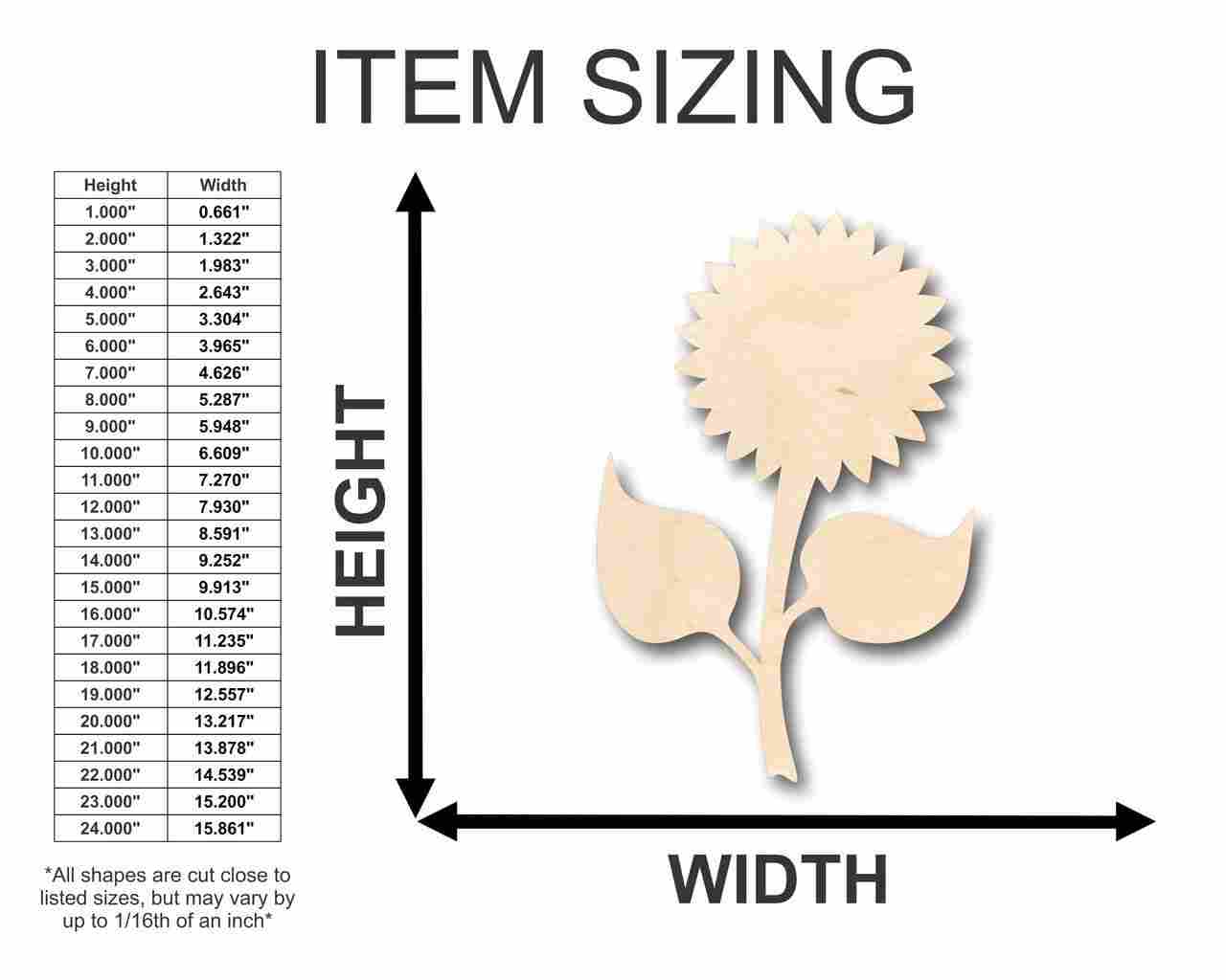 Unfinished Wood Sunflower Shape - Garden - Flower - Craft - up to 46" DIY