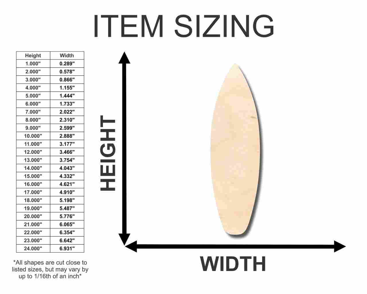 Unfinished Wood Surfboard Shape - Surfing - Ocean - Beach - Nursery - Craft - up to 46" DIY