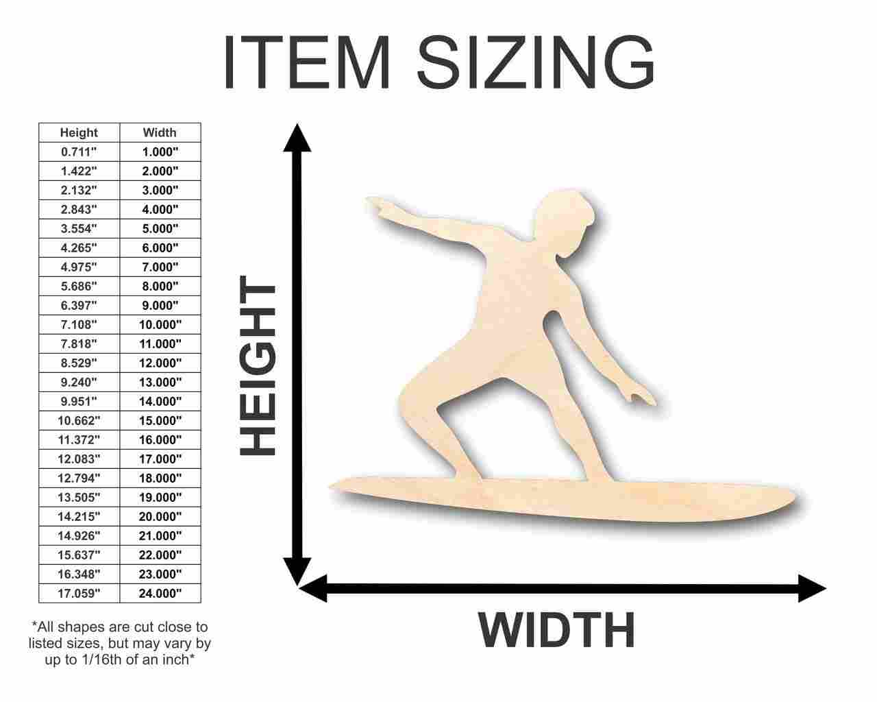 Unfinished Wood Surfer Shape - Surfing - Ocean - Beach - Nursery - Craft - up to 46" DIY