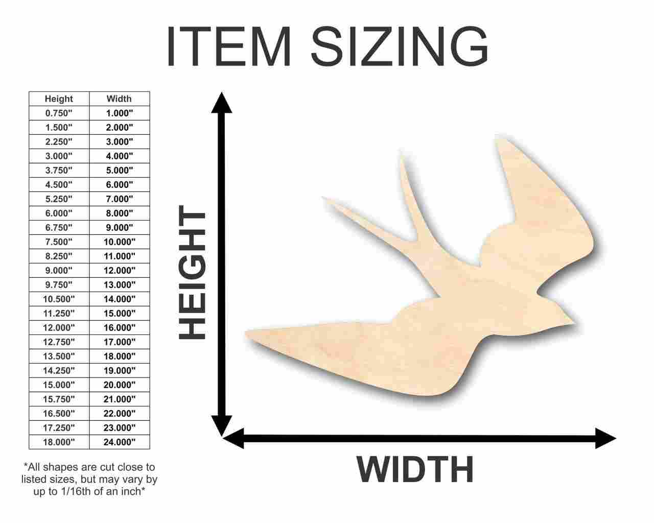 Unfinished Wood Swallow Shape - Bird Animal - Craft - up to 46" DIY