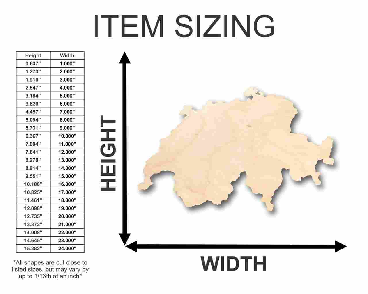 Unfinished Wood Switzerland Shape - Country - Craft - up to 46" DIY