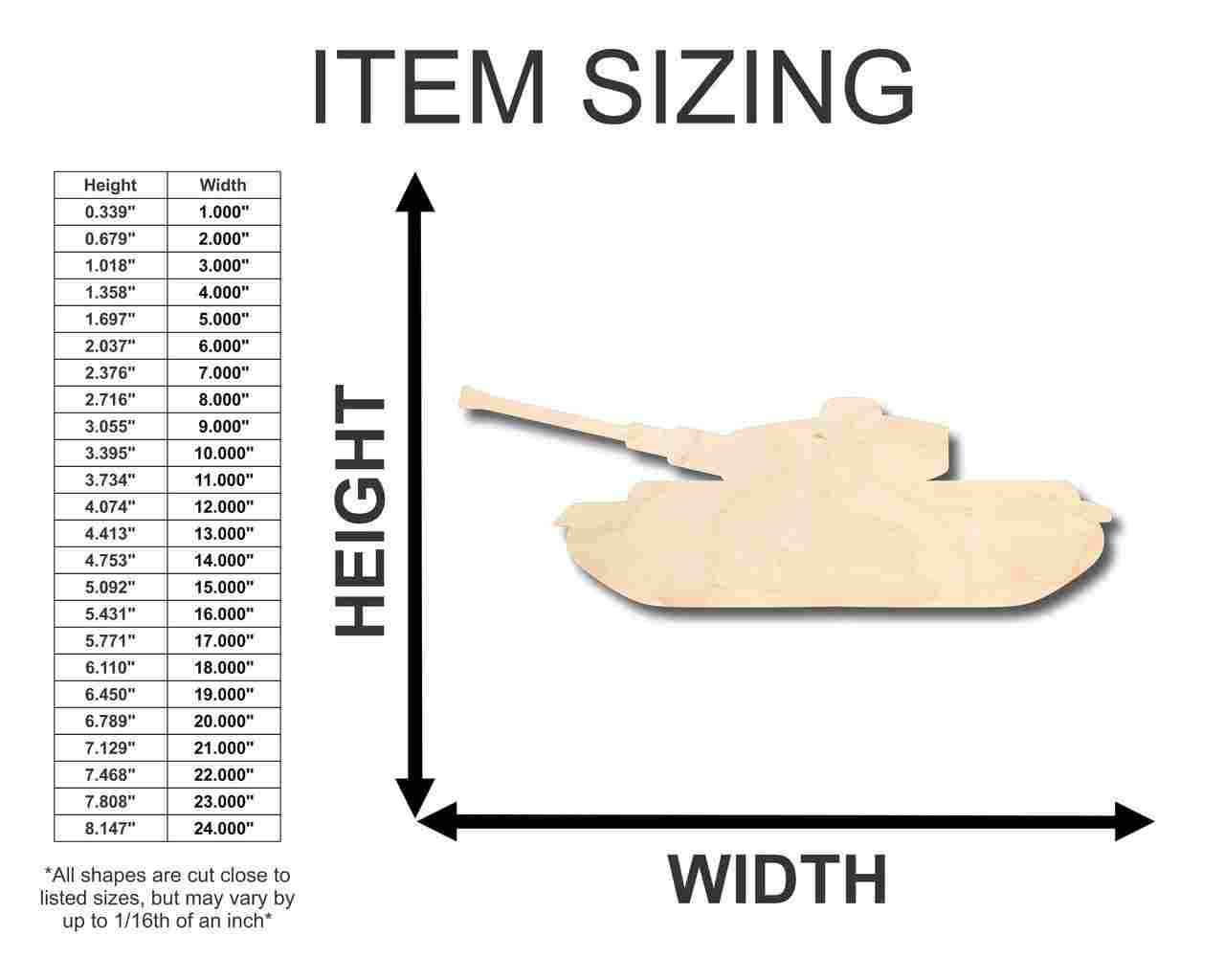 Unfinished Wood Tank Shape - Army - Marines - Military - Craft - up to 46" DIY