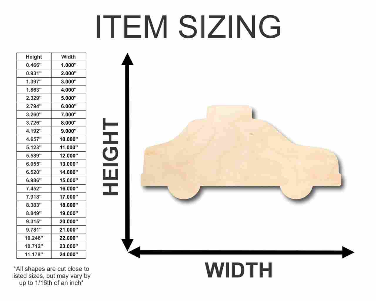 Unfinished Wood Taxi Cab Shape - Craft - up to 46" DIY