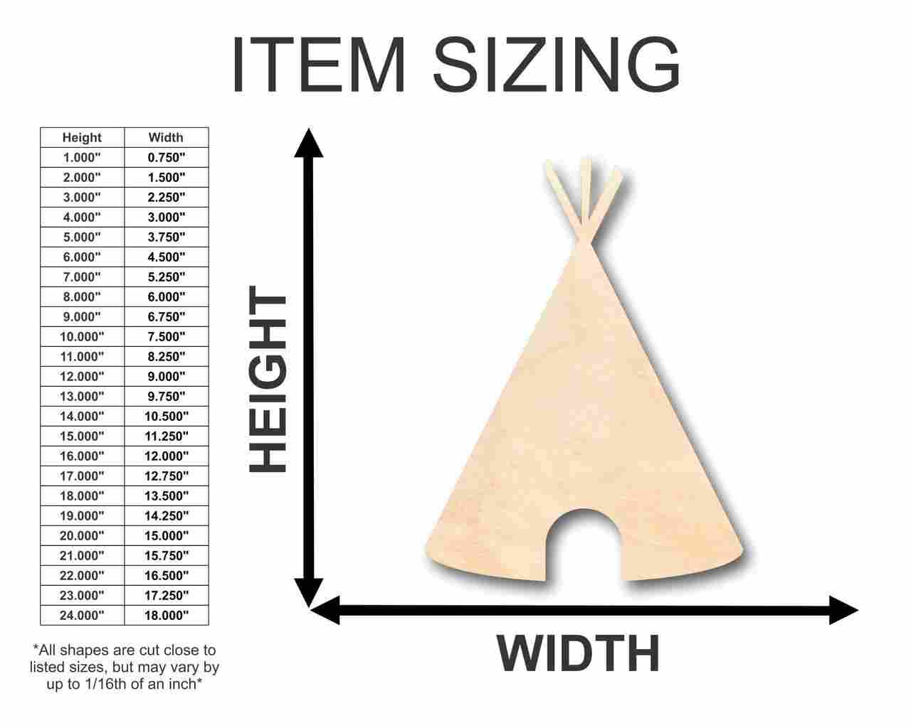 Unfinished Wood Teepee Shape - Native American - Western - Craft - up to 46" DIY