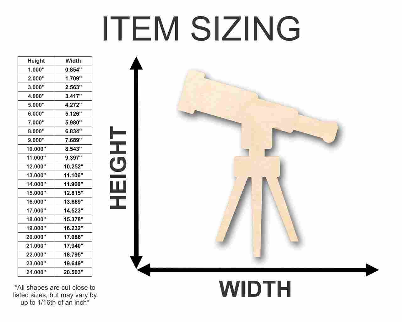 Unfinished Wood Telescope Shape - Kid's Room - Solar System - Planet - Space - Craft - up to 46" DIY