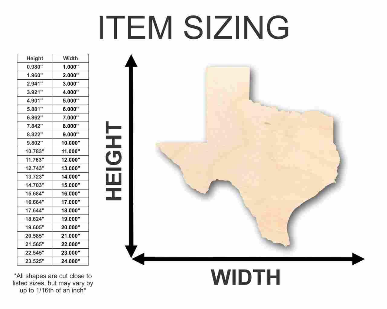 Unfinished Wood Texas Shape - State - Craft - up to 46" DIY