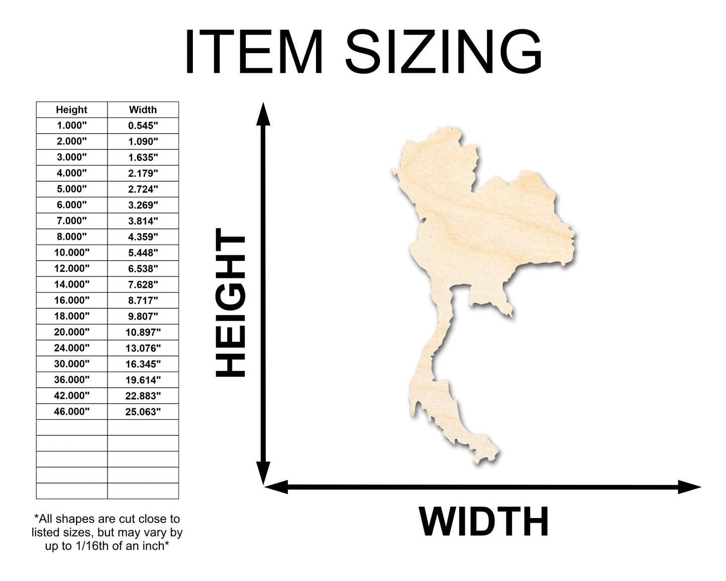 Unfinished Wood Thailand Country Shape - Southeast Asia Craft - up to 46" DIY