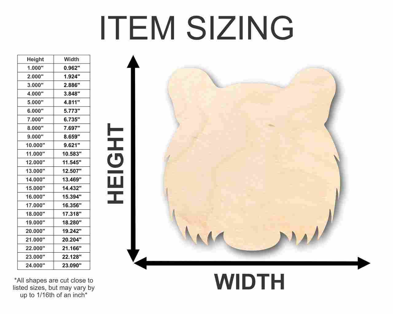 Unfinished Wood Tiger Head Shape - Animal - Wildlife - Craft - up to 46" DIY