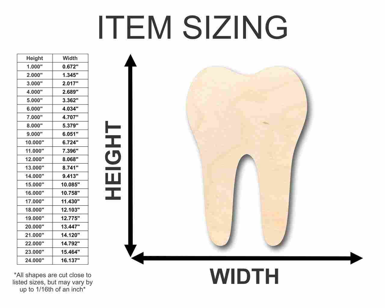 Unfinished Wood Tooth Shape - Tooth Fairy - Dentist - Craft - up to 46" DIY
