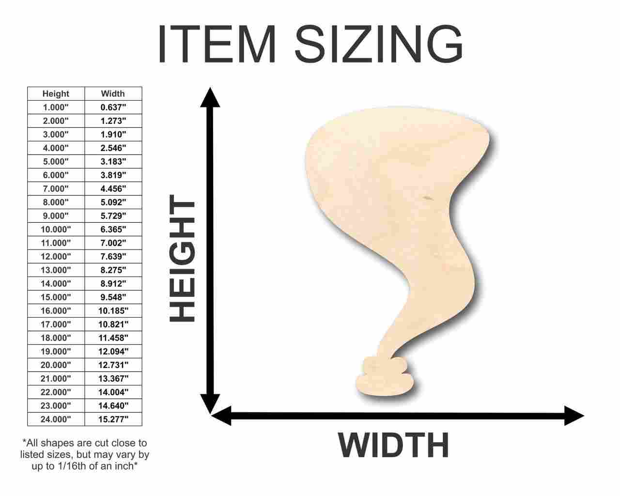 Unfinished Wood Tornado Cyclone Shape - Weather - Craft - up to 46" DIY