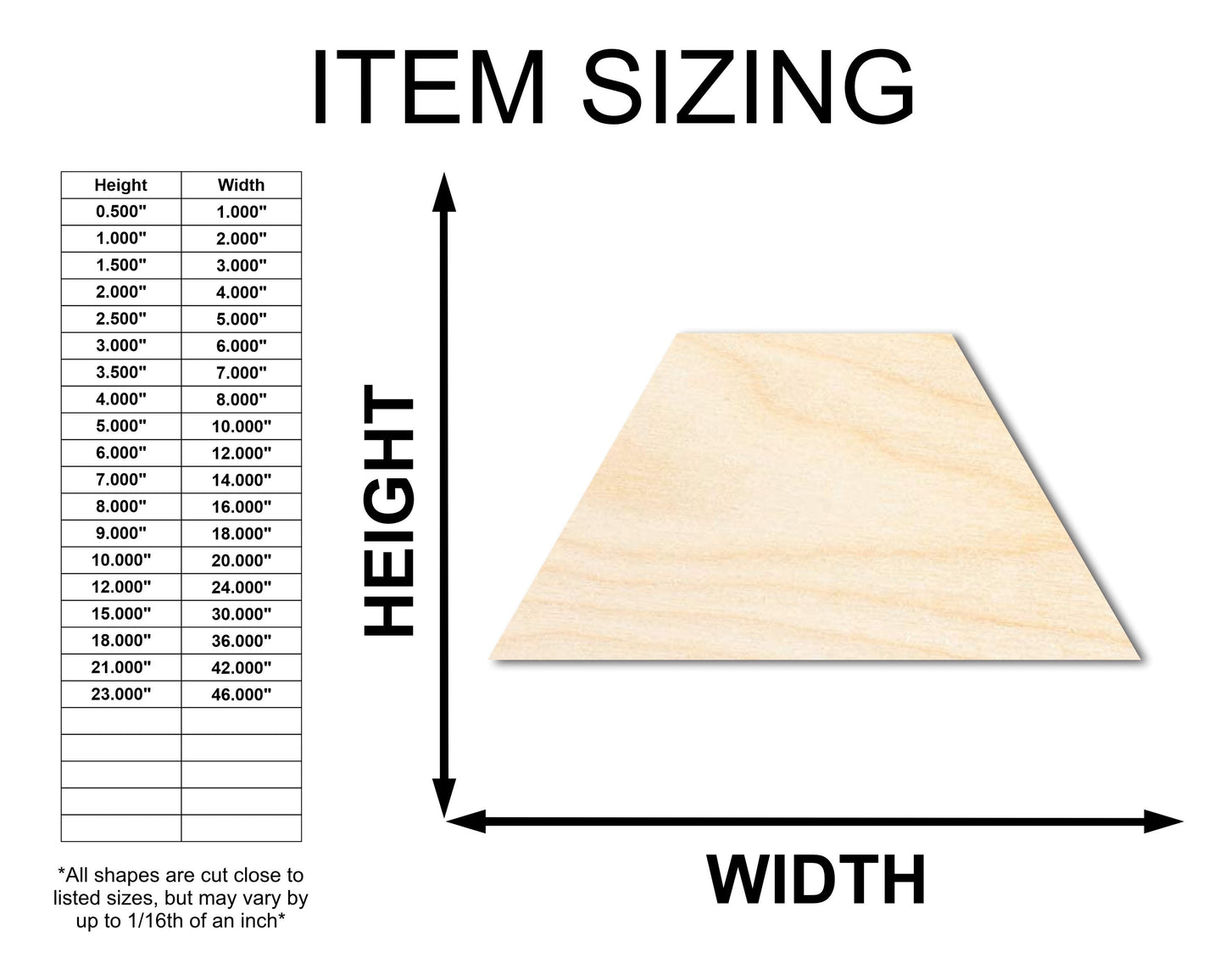 Unfinished Wood Trapezoid Shape - Craft - up to 46" DIY