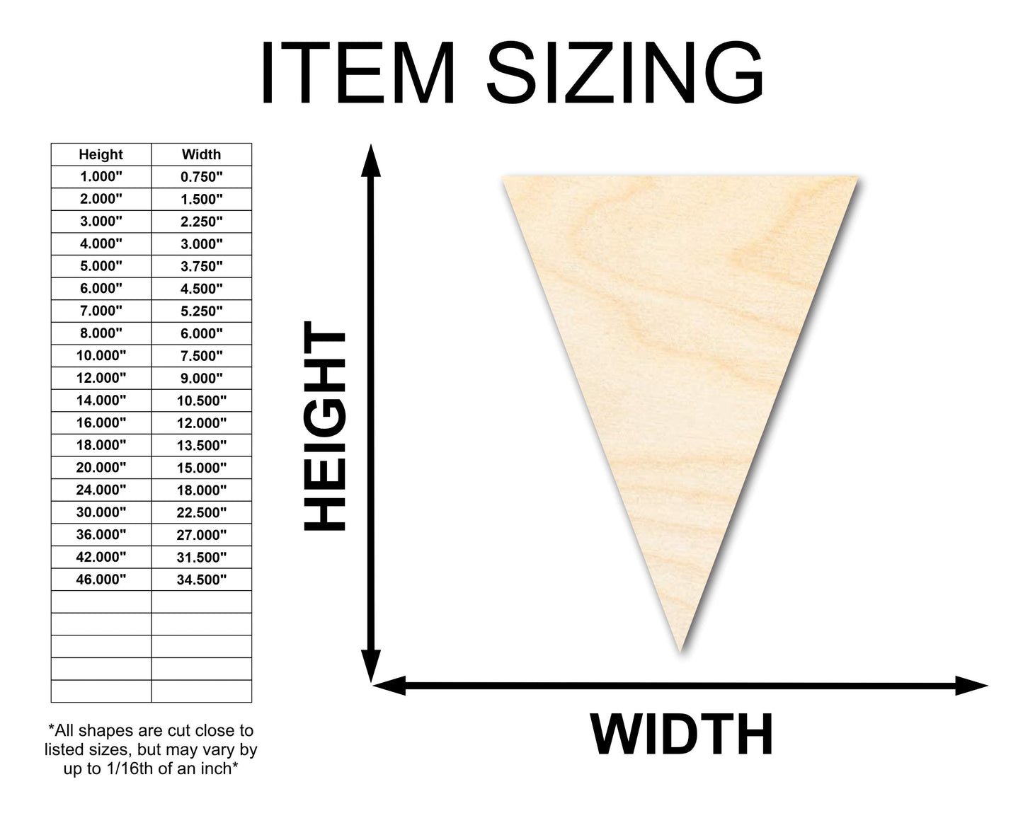 Unfinished Wood Triangle Bunting Shape - Craft - up to 46" DIY